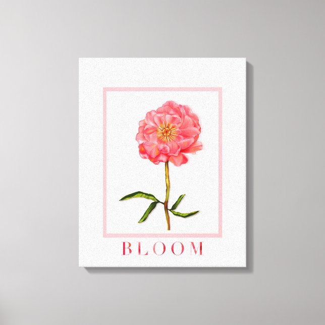 Blommigt Söt Rosa Peony Flower Art Canvastryck (Framsida)