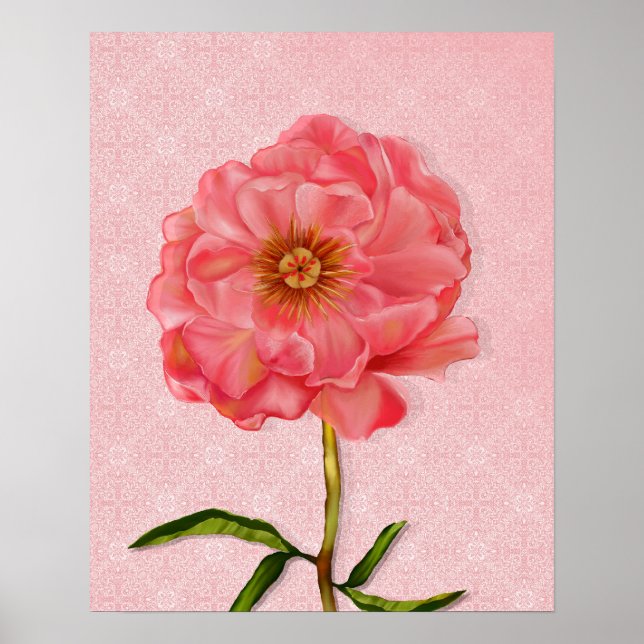 Blommigt Söt Rosa Peony Flower Art Poster (Framsidan)