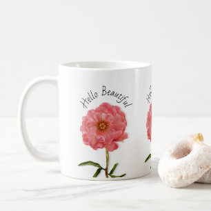 Blommigt Söt Rosa Peony Flower Kaffemugg