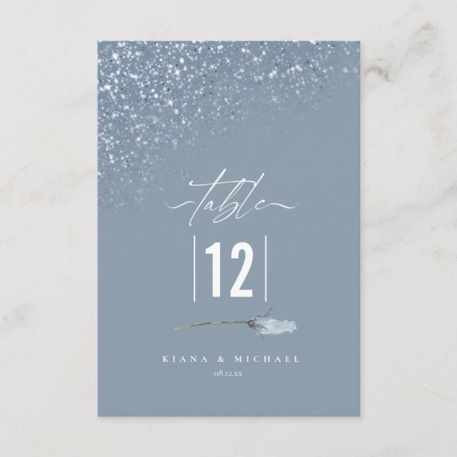 Blommigt Sparkles Bröllop Bordsnummer Blue2 ID889 (Framsida)