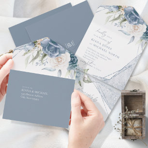Blommigt Sparkles Bröllop Dusty Blue ID889