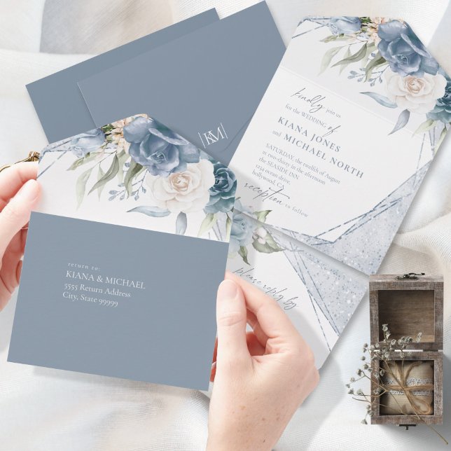 Blommigt Sparkles Bröllop Dusty Blue ID889 (Skapare uppladdad)