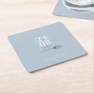 Blommigt Sparkles Bröllop Dusty Blue ID889 Underlägg Papper Kvadrat