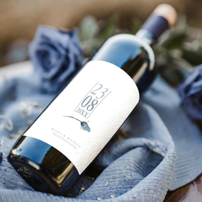 Blommigt Sparkles Bröllop Dusty Blue ID889 Vinflaska Etikett (Skapare uppladdad)