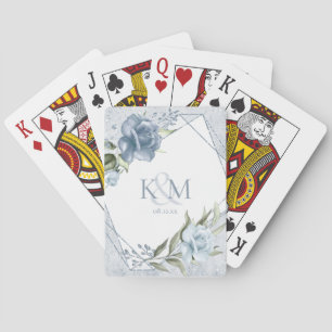 Blommigt Sparkles Bröllop Initialer Dusty Blue ID8 Casinokort