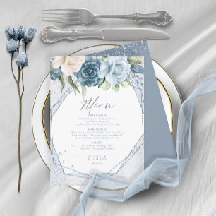 Blommigt Sparkles Bröllop Menu3 Blue ID889