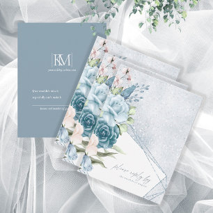Blommigt Sparkles Bröllop OSA Dusty Blue ID889 Kort