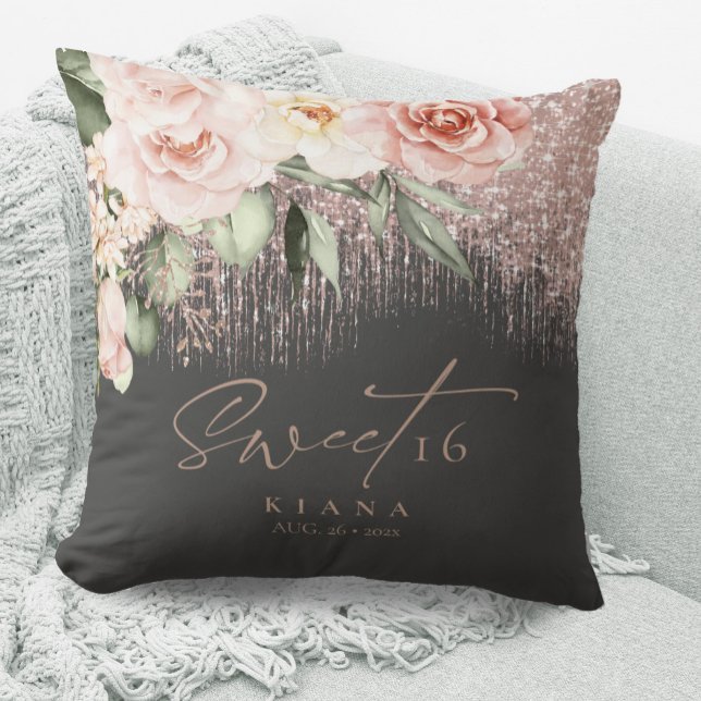Blommigt Sparkles Sweet sixteen Guld Ro/Blk ID912 Kudde (Skapare uppladdad)