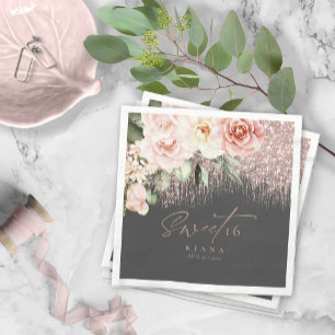 Blommigt Sparkles Sweet sixteen Guld Ro/Blk ID912 Pappersservett