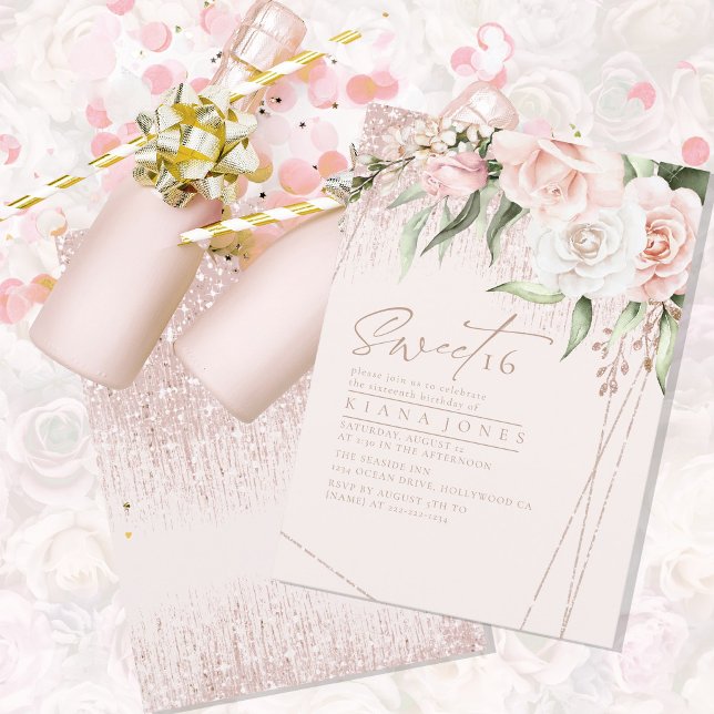 Blommigt Sparkles Sweet sixteen Guld Ro, ID912 (Skapare uppladdad)