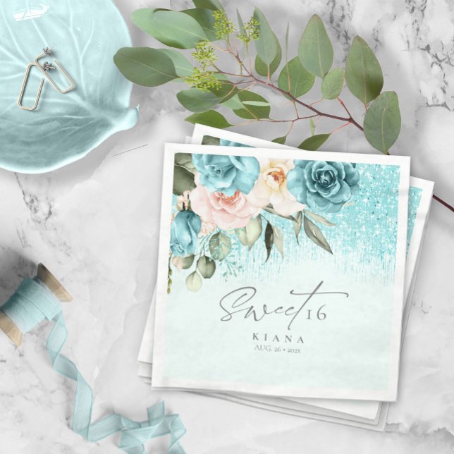 Blommigt Sparkles Sweet sixteen-ID912 Pappersservett (Skapare uppladdad)