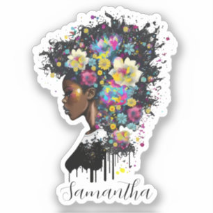 Blommigt Sparkling African American Woman Klistermärken