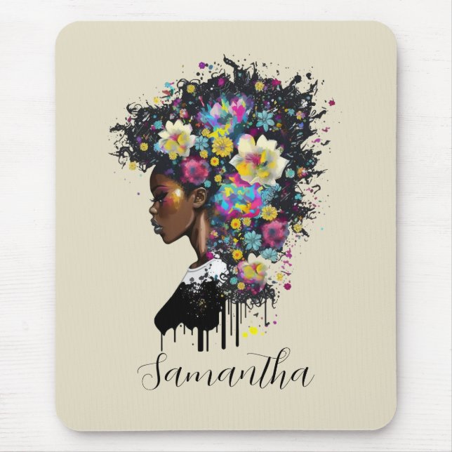 Blommigt Sparkling African American Woman Musmatta (Framsidan)