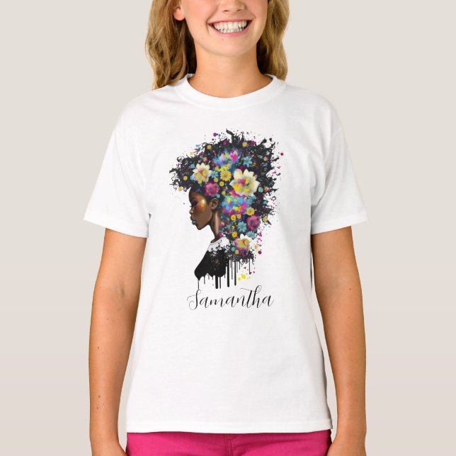 Blommigt Sparkling African American Woman T Shirt (Framsida)