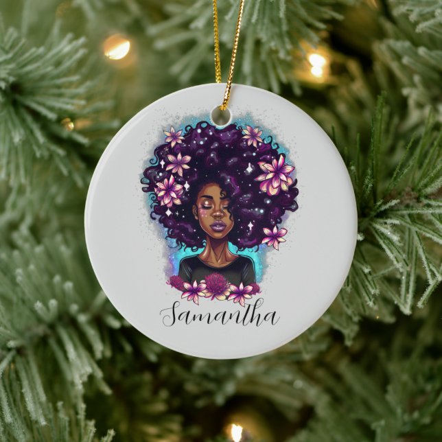 Blommigt Sparkling Afro Woman Julgransprydnad Keramik (Träd)