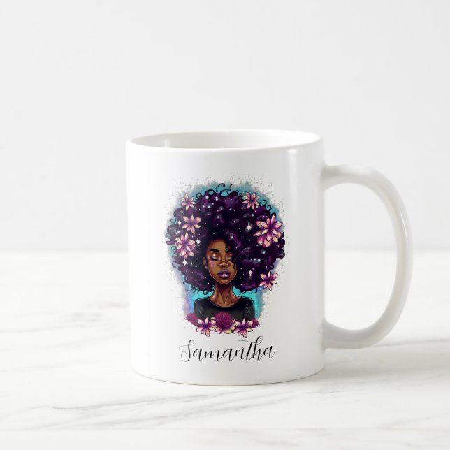 Blommigt Sparkling Afro Woman Kaffemugg (Höger)