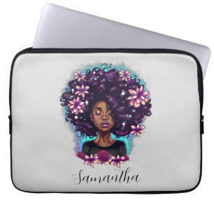 Blommigt Sparkling Afro Woman Laptop Fodral