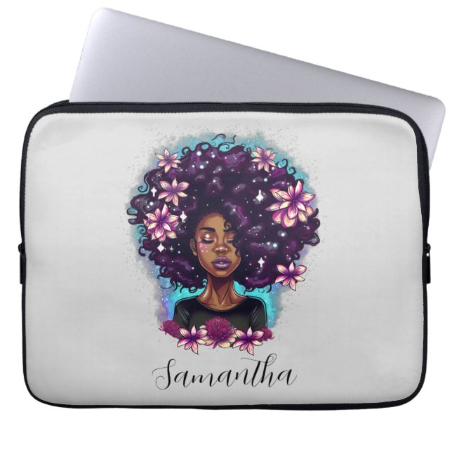Blommigt Sparkling Afro Woman Laptop Fodral (Framsidan)