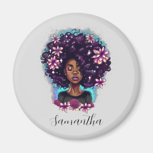 Blommigt Sparkling Afro Woman Magnet