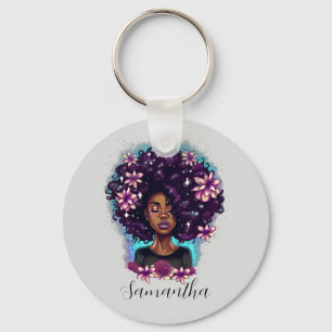 Blommigt Sparkling Afro Woman Nyckelring