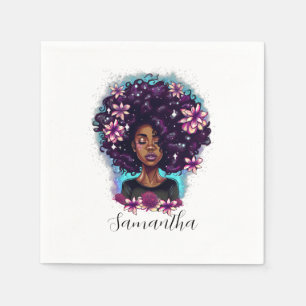 Blommigt Sparkling Afro Woman Pappersservett