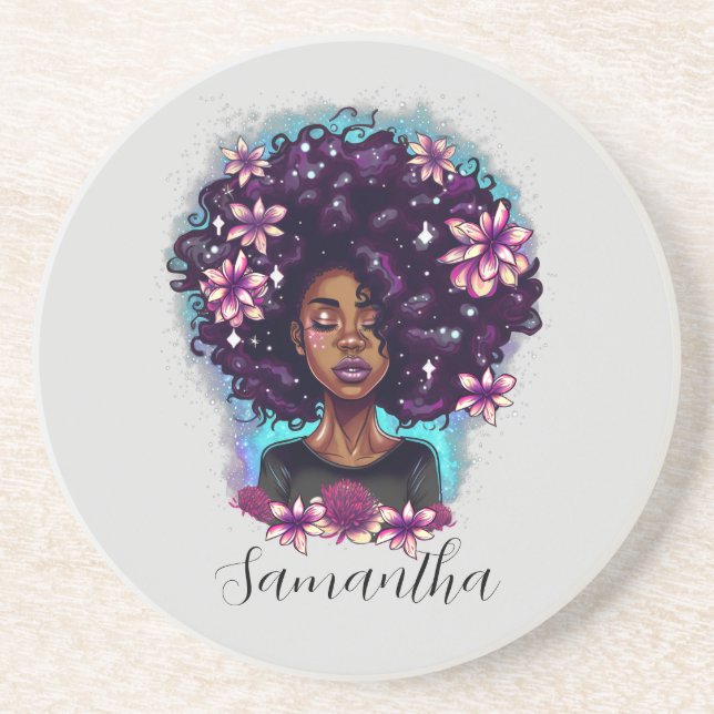 Blommigt Sparkling Afro Woman Underlägg (Framsidan)