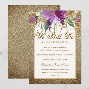 Blommigt Sparkling Amethyst Vow Renewal Anniury Inbjudningar