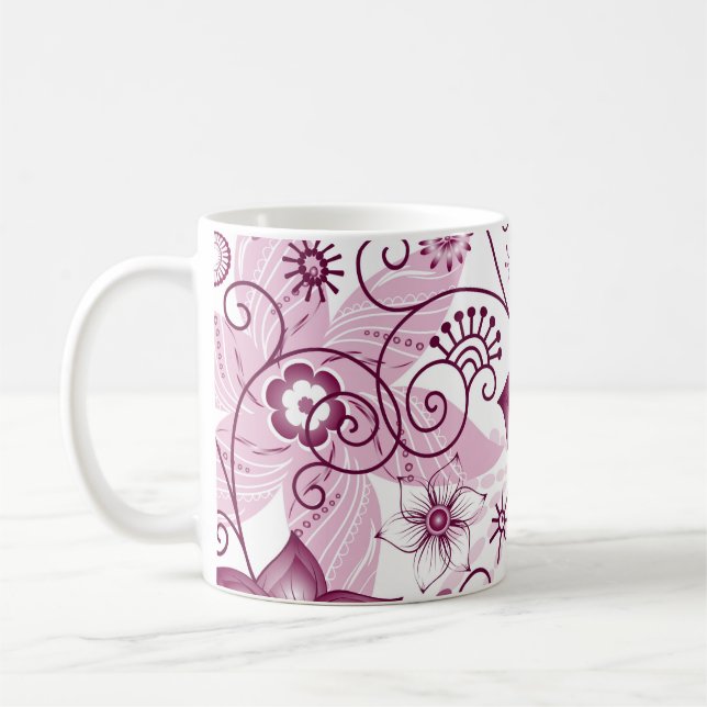 Blommigt Spiral Rosa och Vita Mönster Kaffemugg (Vänster)