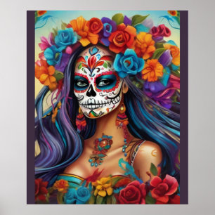Blommigt Splendor in Sugar Skull Makeup Poster