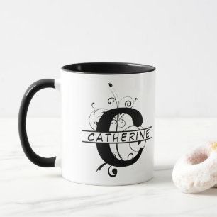 Blommigt Split Customical Alphabet monogram Brev C Mugg