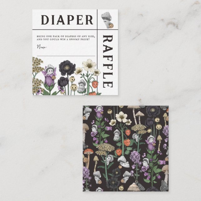 Blommigt Spöken Halloween Baby Shower Diaper Raffl Tilläggskort (Fram/baksida)