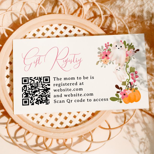 Blommigt-spökpumkin-registerbabydusch Tilläggskort (Floral ghost pumpkin registry baby shower enclosure card)