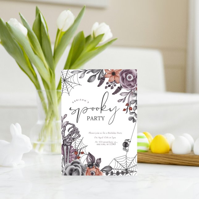 Blommigt Spooky Halloween Födelsedagsfest inbjudan (Skapare uppladdad)