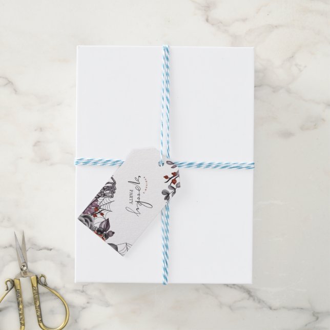 Blommigt Spooky Halloween Födelsedagsfest Presentetikett (Med Snöre)