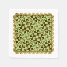 Blommigt Spray,GRÖNT-PAPPRA NAPKINS Snöre-GULD-VÅR Pappersservett