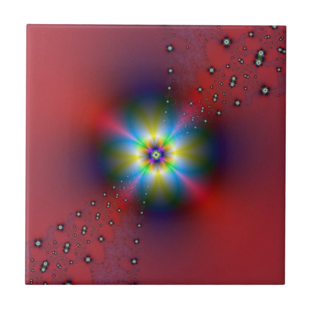 Blommigt Spray on Red tile Kakelplatta (Framsidan)