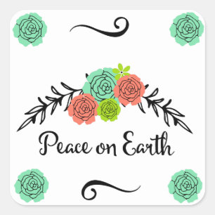 Blommigt Spray Peace on Earth Stickers Fyrkantigt Klistermärke