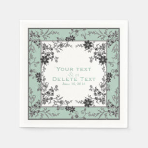 Blommigt Spray-Seafoam-Silver-Elegant Framed Napki Pappersservett