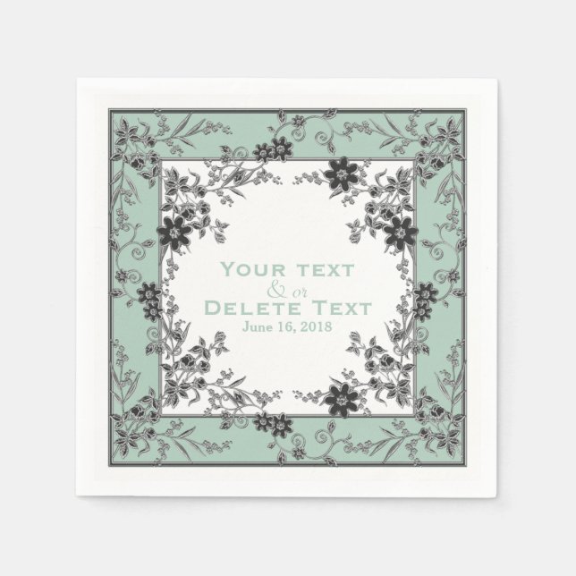 Blommigt Spray-Seafoam-Silver-Elegant Framed Napki Pappersservett (Framsidan)