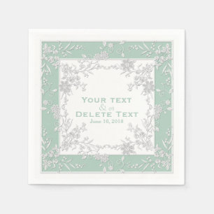 Blommigt Spray-Seafoam-White-Elegant Framed Napkin Pappersservett