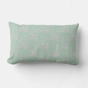 Blommigt Spray, Seafoam-White-LUMBAR DEKORATIV KUD Lumbarkudde