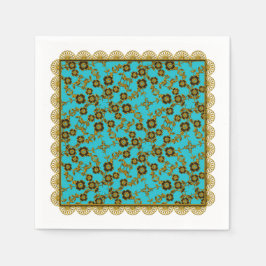 Blommigt Spray,Snöre-GULD-AQUA PAPPRA PARTY NAPKIN Pappersservett
