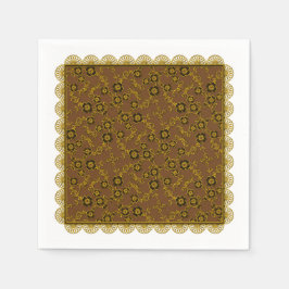 Blommigt SPray,Snöre-GULD-BROWN-PAPPRA PARTY NAPKI Pappersservett