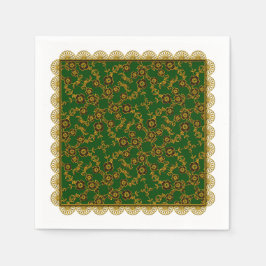 Blommigt SPray,Snöre-GULD-GRÖNT-PAPPRA NAPKINS PAR Pappersservett