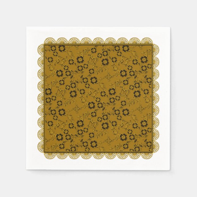 Blommigt Spray,Snöre-GULD-PAPPRA PARTY NAPKINS Pappersservett (Framsidan)