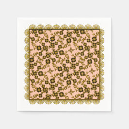 Blommigt SPray,Snöre-GULD-PEACH-PAPPRA PARTY NAPKI Pappersservett