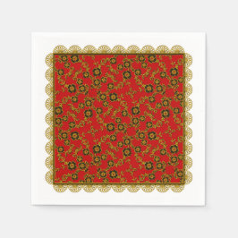 Blommigt SPray,Snöre-GULD-RED-PAPPRA NAPKINS Pappersservett
