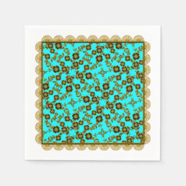 Blommigt Spray,Snöre-GULD-ROBINS EGG-PAPPRA NAPKIN Pappersservett