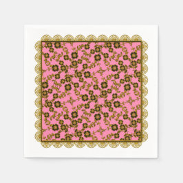 Blommigt Spray,Snöre-GULD-ROSA-PAPPRA NAPKINS PART Pappersservett