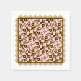 Blommigt SPray,Snöre-GULD-SOFT ROSA-PAPPRA NAPKINS Pappersservett